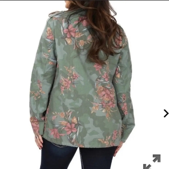 Women's Jealous Tomato Green Cammo Floral Utility Jacket Size Small - Picture 3 of 16